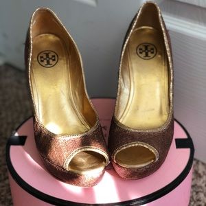 Tory Burch Peep Toe Wedges